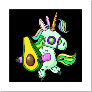 Steampunk Kawaii Unicorn Robot Holding Avocado Posters and Art